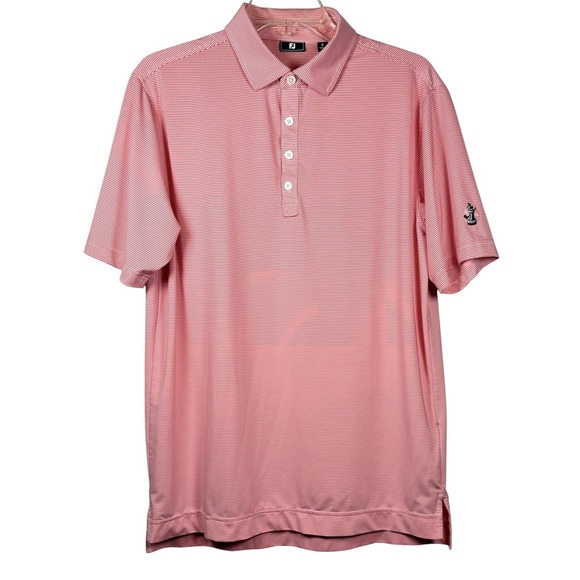 FootJoy Athletic Fit Golf Polo, Red and White Pinstripes, Chess Logo, Size Small - Picture 1 of 8